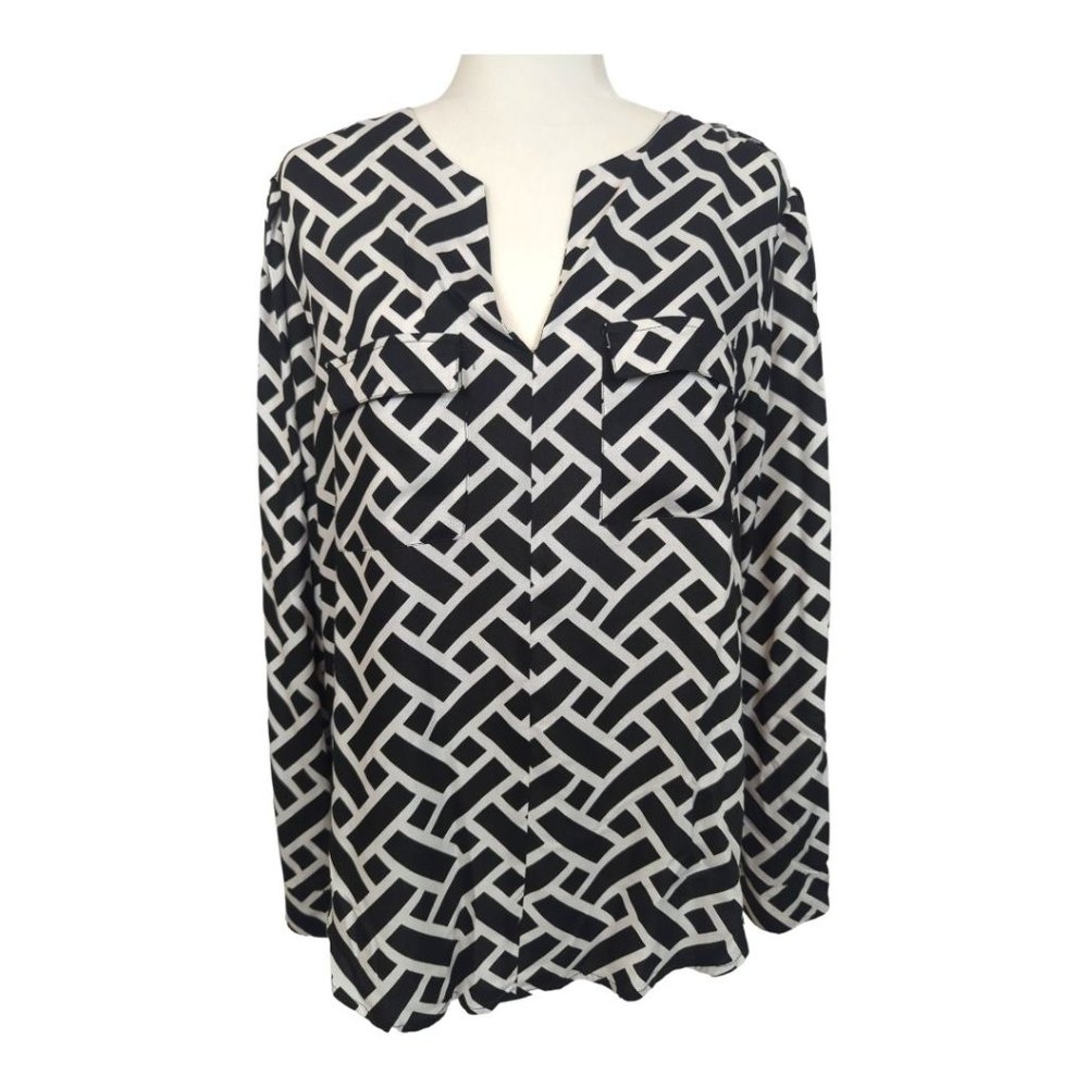 Escapada Womens Black & White Roll-Tab Top Size Large